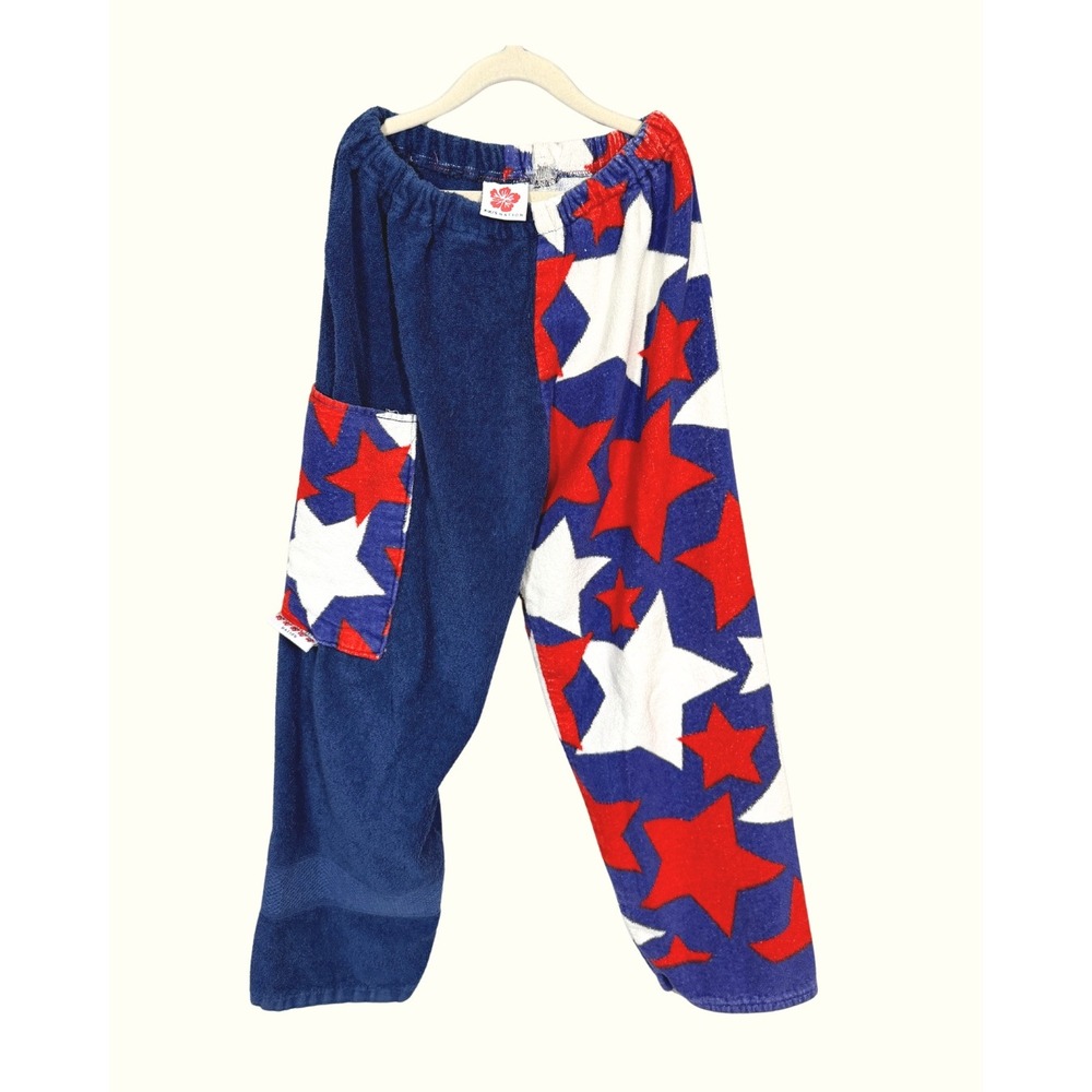Kiki's Nation Star Print Terry Cloth Lounge Pants Blue Red White Size M